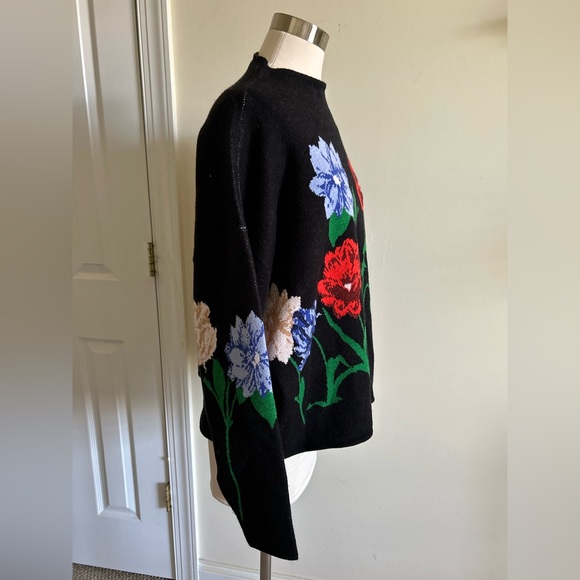 Anthropologie Maeve NWT Carys Mock Neck Sweater Black Flowers Graphics size XL - Picture 4 of 12